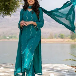Label Shaurya Sanadhya Ethnic Motifs Embroidered Sequins Kurta With Trousers & Dupatta-picture-15
