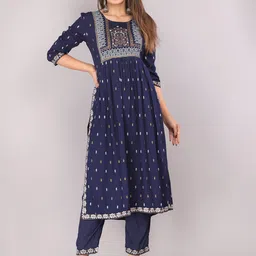 MARISY Ethnic Motifs Printed Empire Kurta with Trousers-image-1
