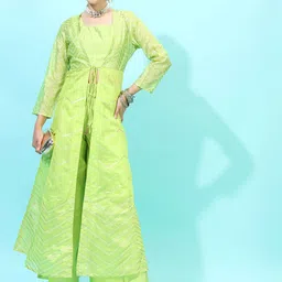 Vishudh Women Striped Viscose Rayon Kurta Set With Palazzo And Jacket-picture-10