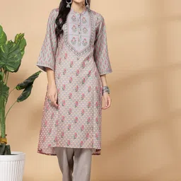 Nayam By Lakshita Floral Printed Gotta Patti Linen Straight Kurta With Palazzos-picture-52