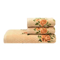 RANGOLI Set Of 3 Beige Printed Cotton 450 GSM Towel Set image 3