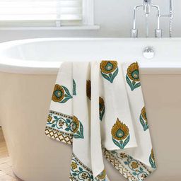 MAFATLAL 3-Pcs White & Yellow Printed 250 GSM Pure Cotton Towel Set image 5