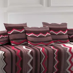 Arrabi Set of 6 Brown Geometric Printed Diwan Set image 3
