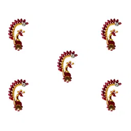 Comet Busters 5 Pcs Embellished Reusable Designer Bindis - Red & Gold-Toned image 2