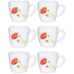 Cello White & Orange 6Pcs Printed Opalware Glossy Cups 100ml Each image 5