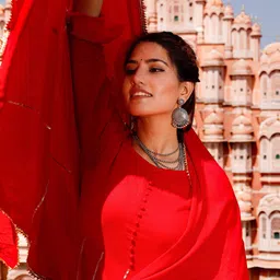 Thread & Button Women Red Striped Gotta Patti Pure Cotton Kurta with Sharara & With Dupatta image 2