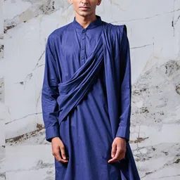 Tasva Men Navy Blue Kurta with Dhoti Pant & With Dupatta Set image 3