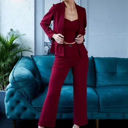 Athena Women Maroon 3 Piece Blazer Co-Ords Set-51
