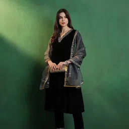 Sangria Yoke-Designed A-Line Kurta With Trouser & Dupatta Set image 2