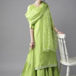 HERE&NOW Zesty Lime Green Gota Patti Kurta Set-image-9