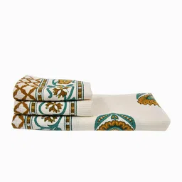 MAFATLAL 3-Pcs White & Yellow Printed 250 GSM Pure Cotton Towel Set image 3