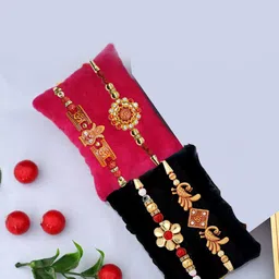 CraftVatika Set Of 7 Rakhi With Pooja Set & Card With Roli Chawal image 3