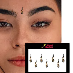 Comet Busters 7 Pcs Beaded Reusable Designer Bindis - Black & Gold-Toned image 3