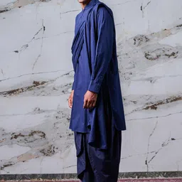 Tasva Men Navy Blue Kurta with Dhoti Pant & With Dupatta Set image 2