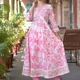BAESD Floral Printed Regular Mirror Work Anarkali Kurta With Trousers & Dupatta image 4