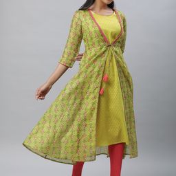 AURELIA Self Design Textured Regular Pure Cotton Kurta With Leggings & With Jacket image 3