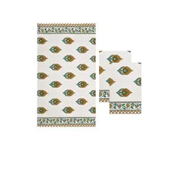 MAFATLAL 3-Pcs White & Yellow Printed 250 GSM Pure Cotton Towel Set image 4