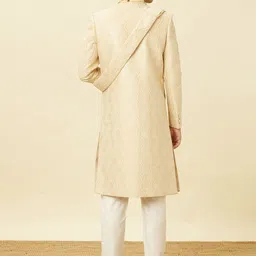Manyavar Beige Self-Design Sherwani & Solid Pyjama with Matching Dupatta image 4
