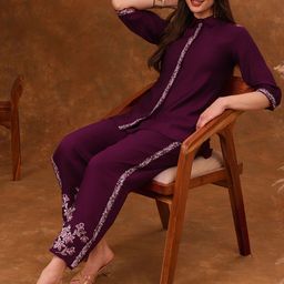 Anouk Violet Embroidered Tunic With Trousers Co-Ords-image-67