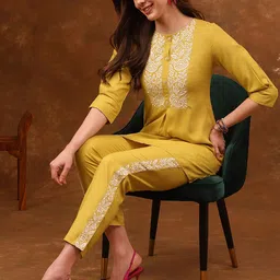 Anouk Yellow Embroidered Tunic & Trousers Co-Ords-picture-11