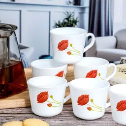 Cello White & Red Floral Printed Opalware Glossy Mugs Set of Cups and Mugs image 4