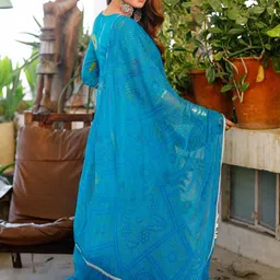 Thread & Button Women Printed Empire Silk Chiffon Kurta with Palazzos & With Dupatta image 4