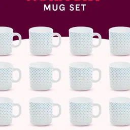Larah by BOROSIL Nora Sky White & Blue 12 Pieces Printed Opalware Glossy Mugs 180 ml Each image 4
