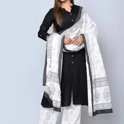 MAUKA Mandarin Collar Kurta with Palazzos & Dupatta image 4