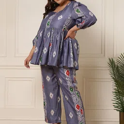 DEEBACO Plus Size Geometric Printed Sequined Top With Trousers image 4