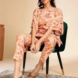 Anouk Peach-Coloured Printed Kaftan Top With Trousers image 5