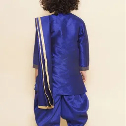 Sethukrishna Boys Mandarin Collar Dupion Silk Straight Kurta With Dhoti & Angavastram image 5