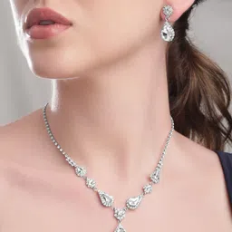 Rubans Voguish Rhodium Plated Crystals Studded Jewellery Set-23