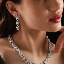 Rubans Silver Plated Stones Studded Jewellery Set-71
