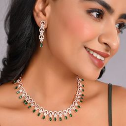 AQUASTREET Rose Gold-Plated AD Stone-Studded Handcrafted Jewellery Set-9