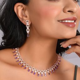 AQUASTREET Rose Gold-Plated AD Stone Studded Handcrafted Jewellery Set-56