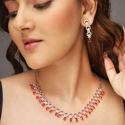 AQUASTREET Rose Gold-Plated AD Stone Studded Handcrafted Jewellery Set-5