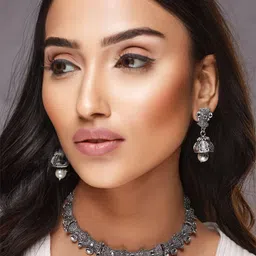 Anouk Silver-Plated German Silver Kundan Studded & Beaded Jewellery Set-51