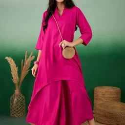 Sangria Mandarin Collar A-Line Kurta With Palazzo-picture-30
