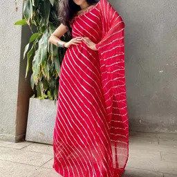 Thread & Button Red & White Chiffon Kaftan Maxi Dress image 5
