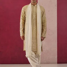 KALPRAAG Geometric Embroidered Sequinned Georgette Kurta with Patiala & Dupatta image 5