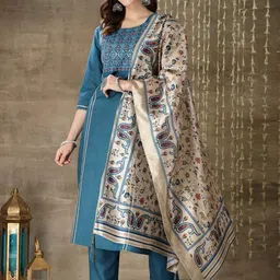 Stylum Ethnic Motifs Yoke Design Sequinned Straight Kurta With Trousers & Dupatta image 5