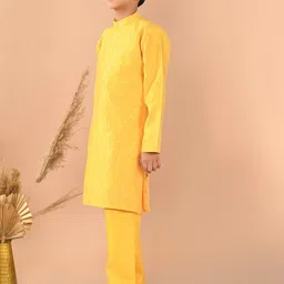 LilPicks Boys Ethnic Motifs Woven Design Band Collar Long Sleeve Kurta Set-image-44