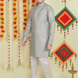 BAESD Boys Ethnic Motifs Printed Regular Sequinned Kurta with Pyjamas image 2