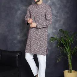 Anouk Maroon Paisley Printed Band Collar Kurta with Pyjamas-picture-41