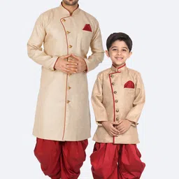 VASTRAMAY Boys Self Design Mandarin Collar Long Sleeve Indowestern Sherwani Set-56