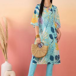 Anouk Floral Printed V-Neck Straight Kurta with Trousers-picture-22