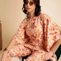 Anouk Peach-Coloured Printed Kaftan Top With Trousers-17