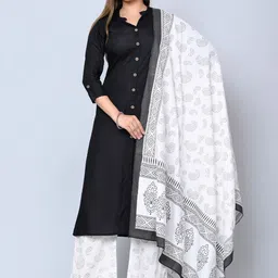 MAUKA Mandarin Collar Kurta with Palazzos & Dupatta image 2