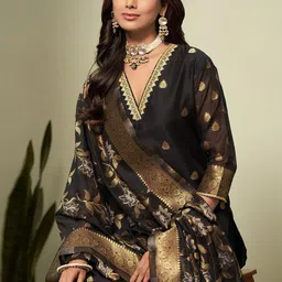 Sangria Woven-Designed Straight Kurta With Trouser & Dupatta Set-image-24
