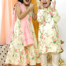 VASTRAMAY Boys Mandrain Collar Floral Printed Regular Kurta with Pyjamas-23